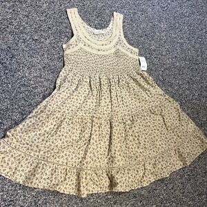 Lucky Brand NWT XS OFF White Floral Boho Tier Sundress Peasant Cream Tank Lace